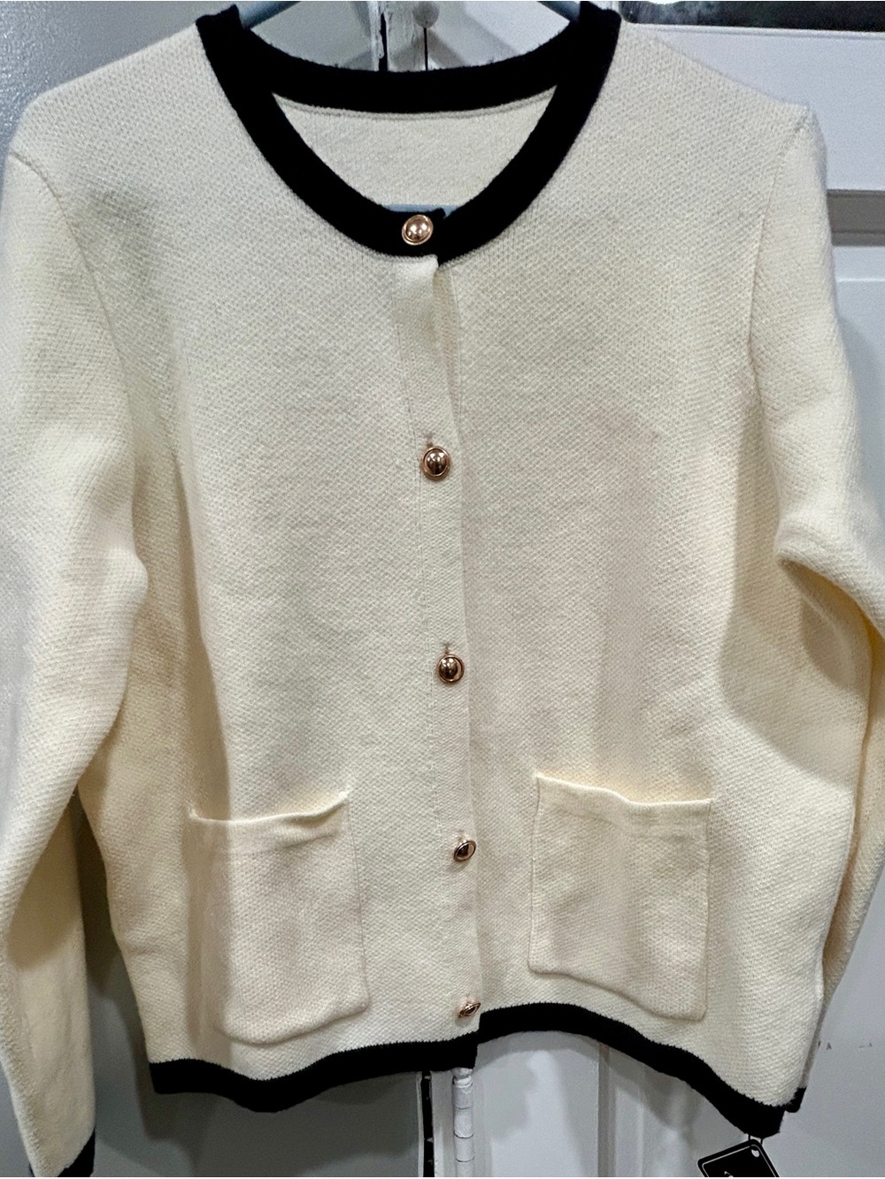 Zaful Cream and Black Trim Knit Cardigan